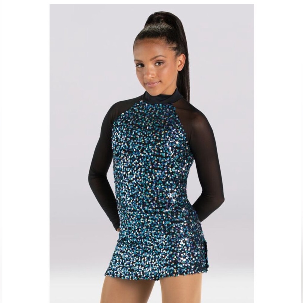 Balera style D11533 in blue. Size SC. Sequin dance recital costume child.